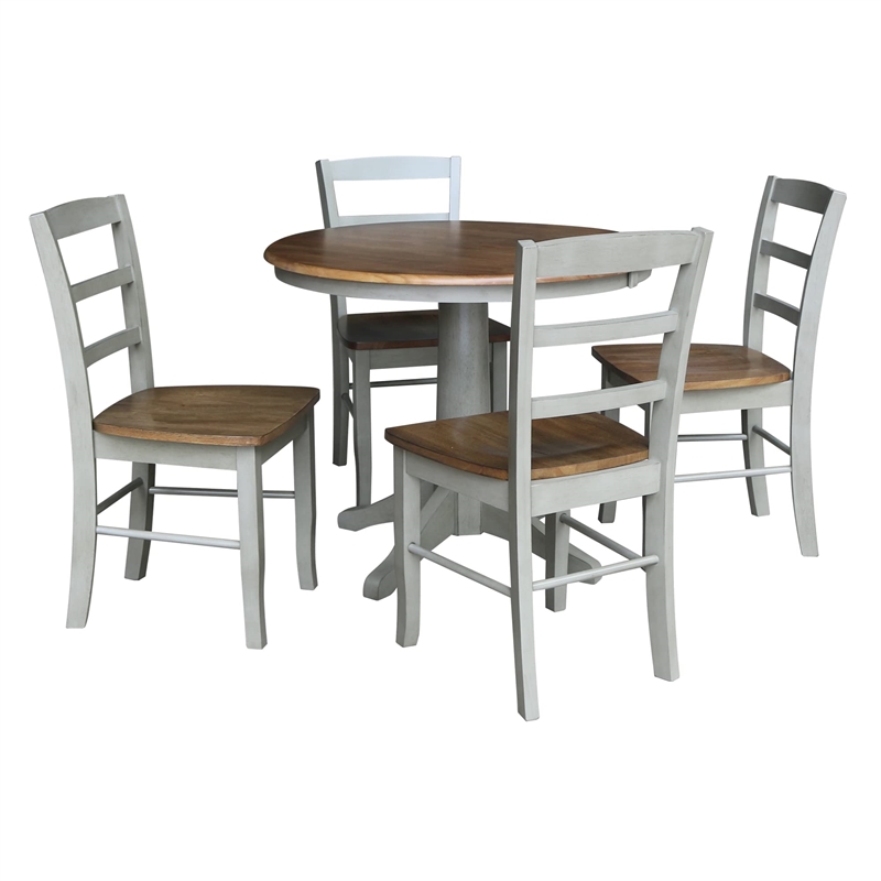 Wood Dining Table with 4 Madrid Ladderback Chairs in Distressed Hickory/Stone