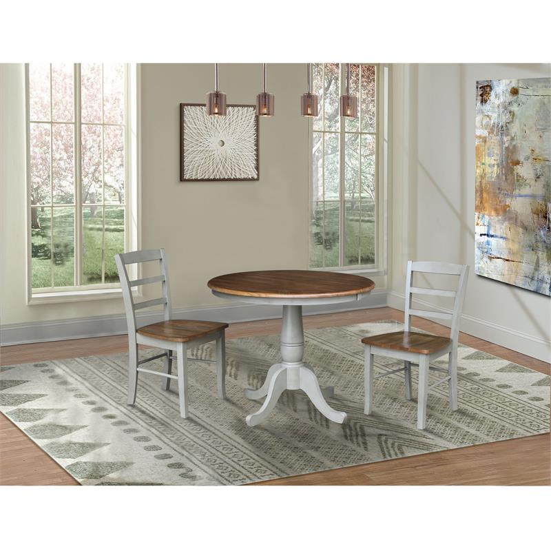 Wood Dining Table with 2 Madrid Ladderback Chairs in Distressed Hickory/Stone