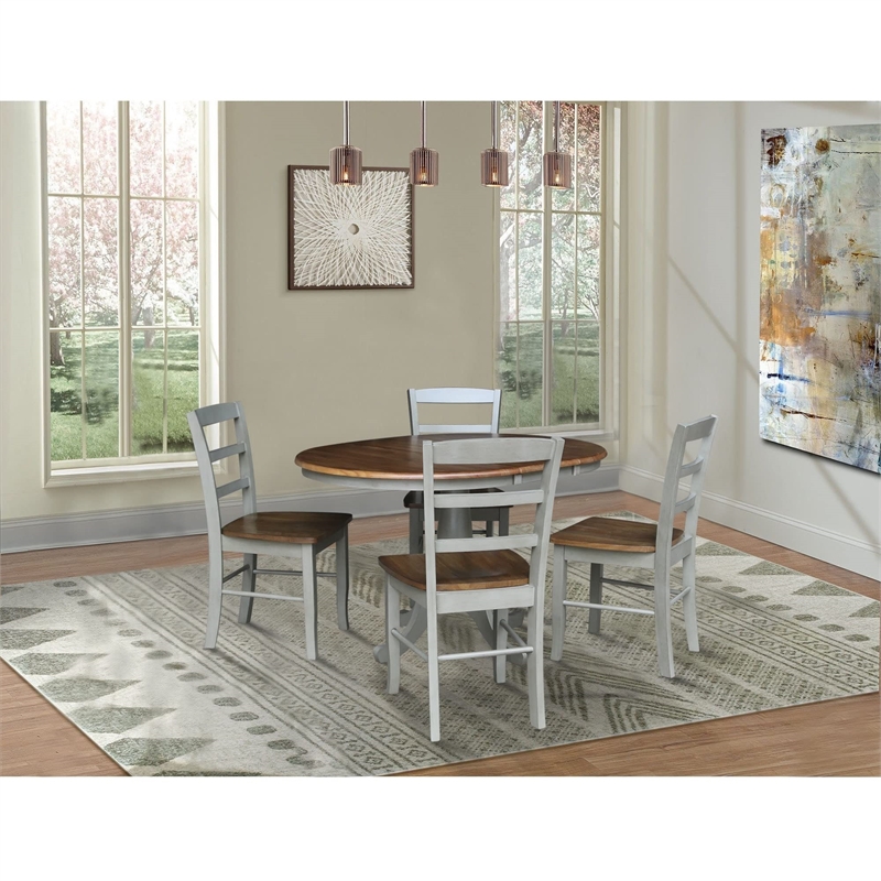 Wood Dining Table with 4 Madrid Ladderback Chairs in Distressed Hickory/Stone
