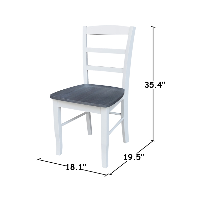 42 in. Wood Dining Table with 2 Madrid Ladderback Chairs in White/Heather Gray