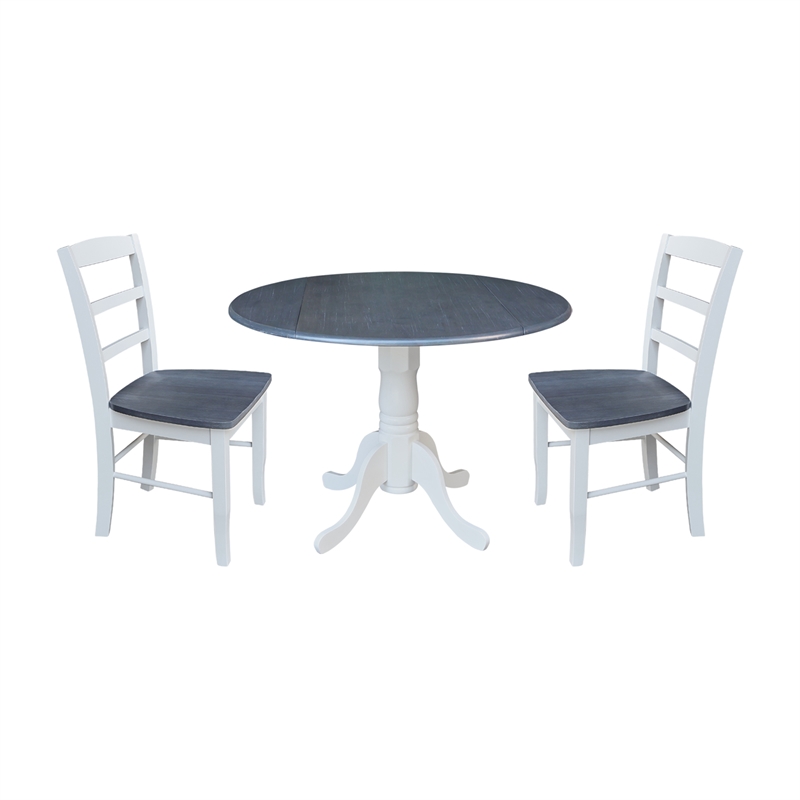 42 in. Wood Dining Table with 2 Madrid Ladderback Chairs in White/Heather Gray