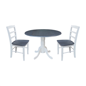 42 in. Wood Dining Table with 2 Madrid Ladderback Chairs in White/Heather Gray