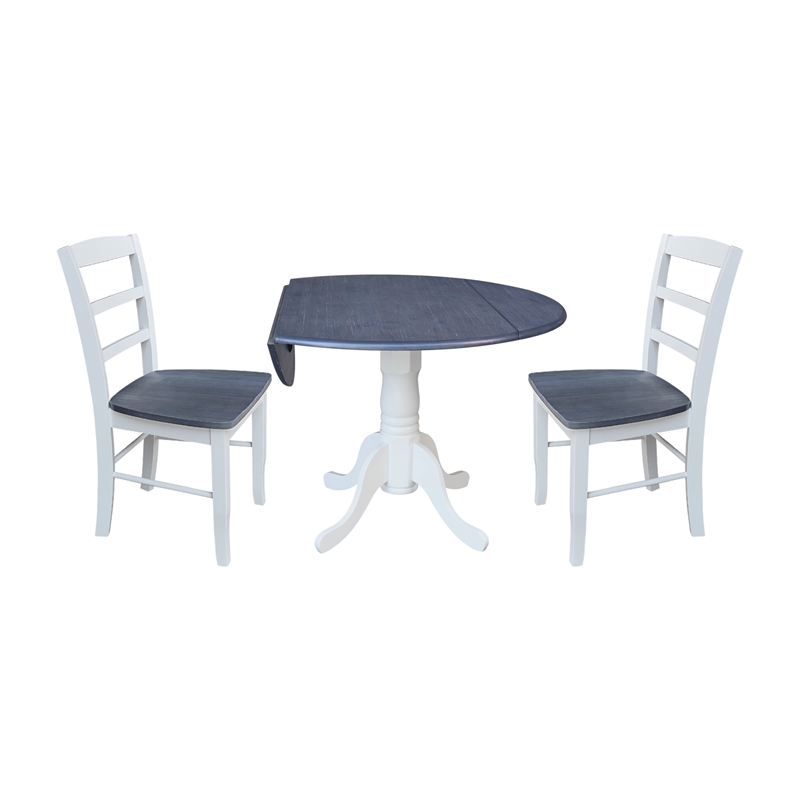 42 in. Wood Dining Table with 2 Madrid Ladderback Chairs in White/Heather Gray