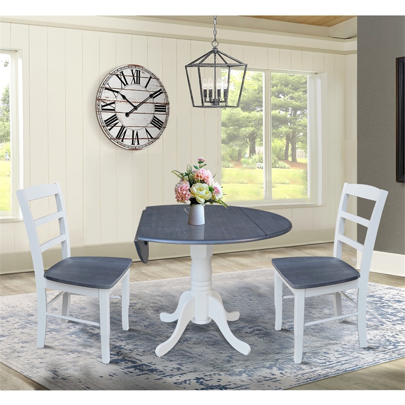 42 in. Wood Dining Table with 2 Madrid Ladderback Chairs in White/Heather Gray