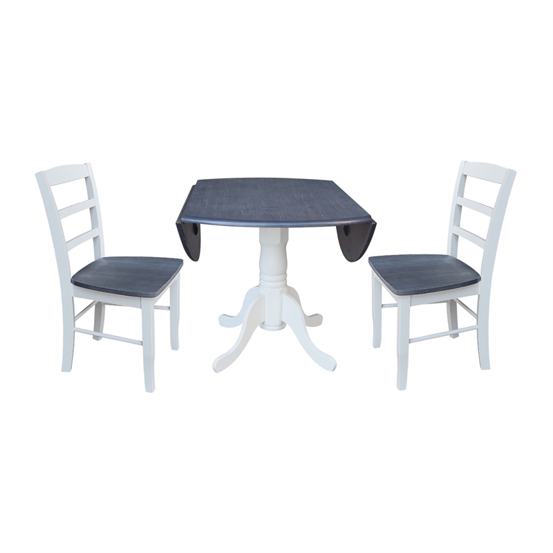 42 in. Wood Dining Table with 2 Madrid Ladderback Chairs in White/Heather Gray