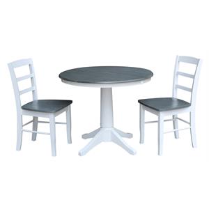 36 in. Wood Dining Table with 2 Madrid Ladderback Chairs in White/Heather Gray