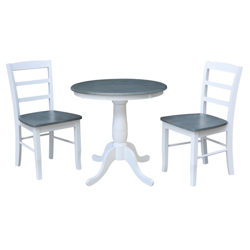 30 in. Wood Dining Table with 2 Madrid Ladderback Chairs in White/Heather Gray