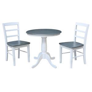 30 in. Wood Dining Table with 2 Madrid Ladderback Chairs in White/Heather Gray