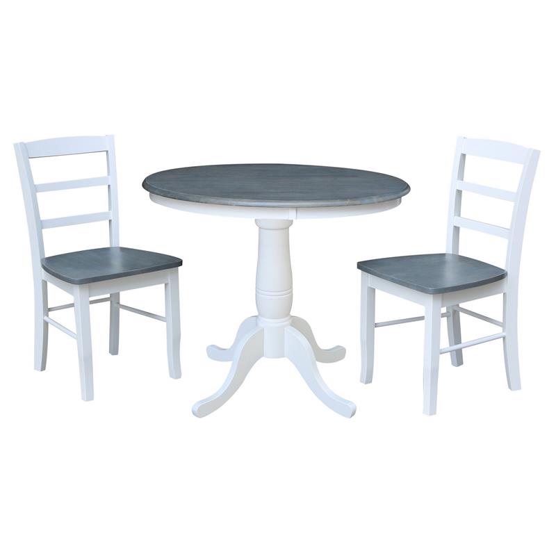 36 in. Wood Dining Table with 2 Madrid Ladderback Chairs in White/Heather Gray