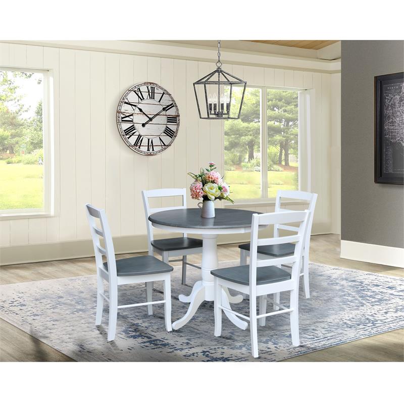 36 in. Wood Dining Table with 4 Madrid Ladderback Chairs in White/Heather Gray