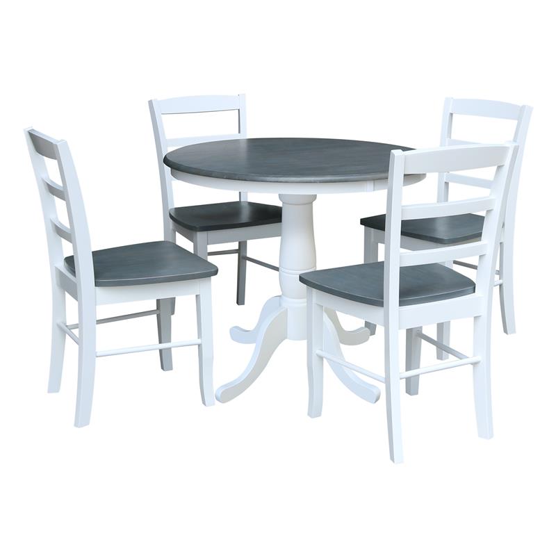 36 in. Wood Dining Table with 4 Madrid Ladderback Chairs in White/Heather Gray