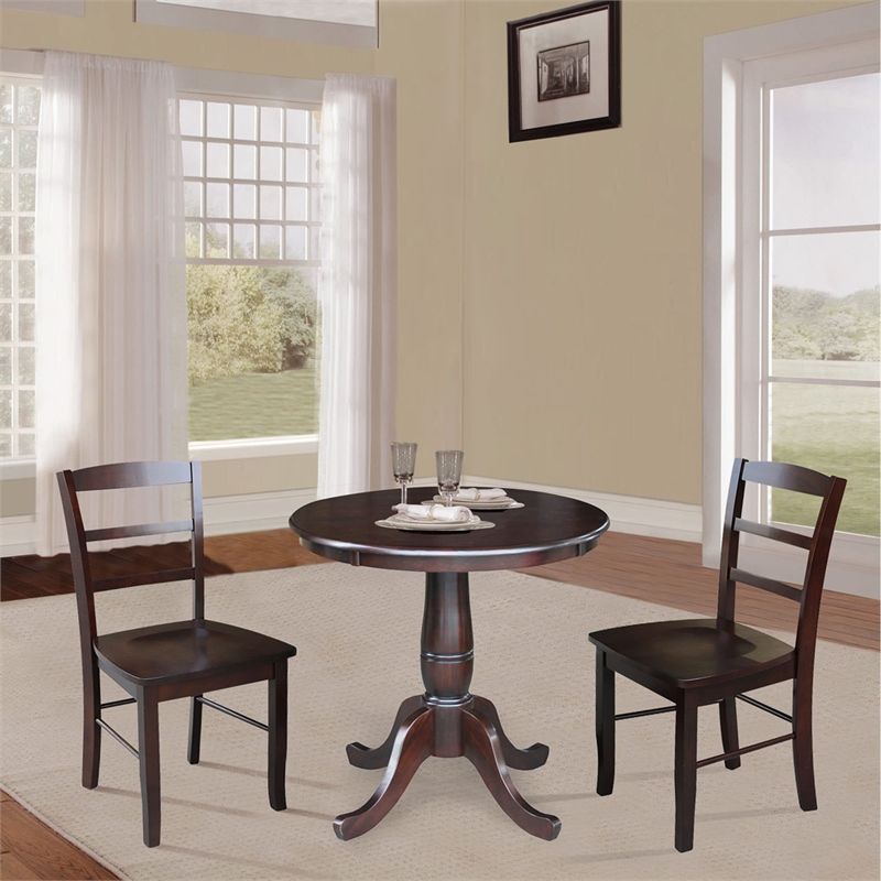 30 in. Wood Dining Table with 2 Madrid Ladderback Chairs in Rich Mocha