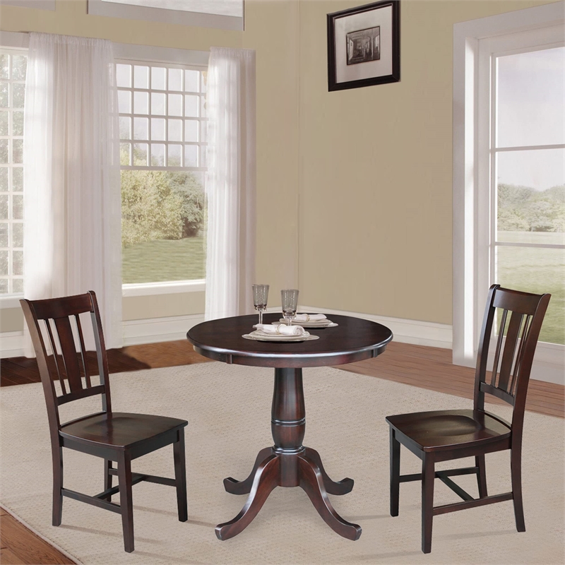 30 in. Wood Dining Table with 2 Remo Splatback Chairs in Rich Mocha
