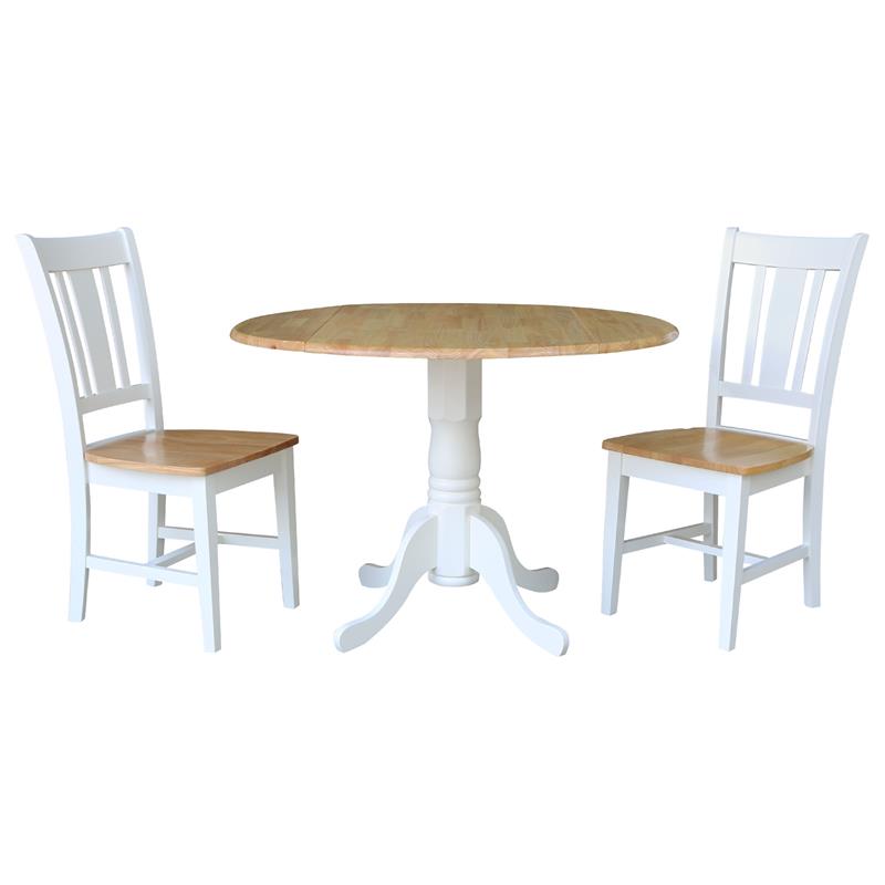 42 in. Wood Drop Leaf Table with 2 San Remo Splatback Chairs in White/Natural