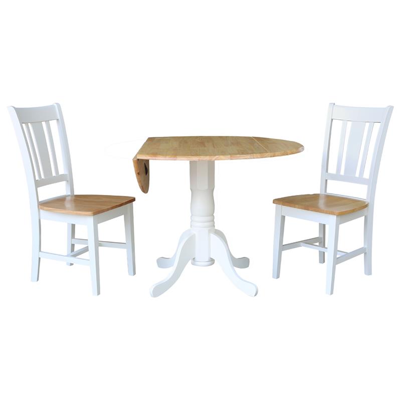 42 in. Wood Drop Leaf Table with 2 San Remo Splatback Chairs in White/Natural