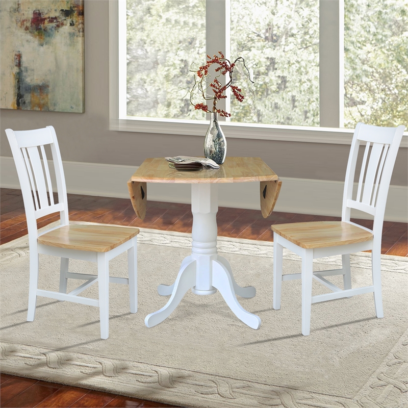 42 in. Wood Drop Leaf Table with 2 San Remo Splatback Chairs in White/Natural