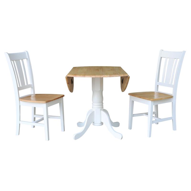 42 in. Wood Drop Leaf Table with 2 San Remo Splatback Chairs in White/Natural
