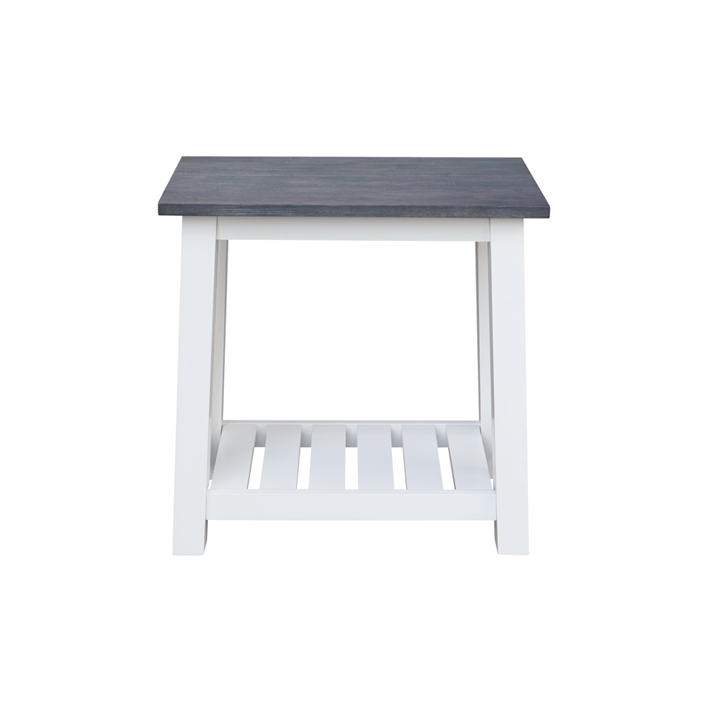 Surrey Solid Wood Side Table with Shelf in White/Heather Gray