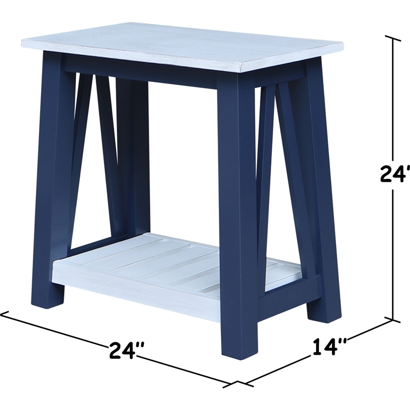 Surrey Solid Wood Side Table with Shelf in Blue/Antiqued Chalk