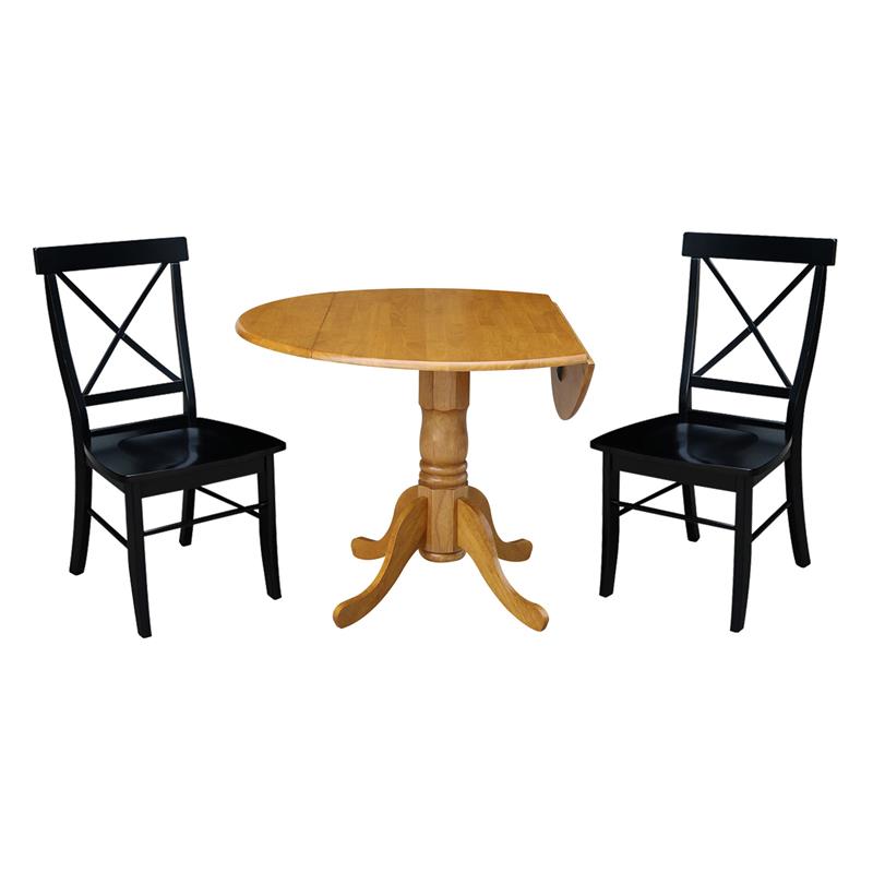 42 in Dual Drop Leaf Dining Table with 2 Dining Chairs - 3 Piece Dining Set