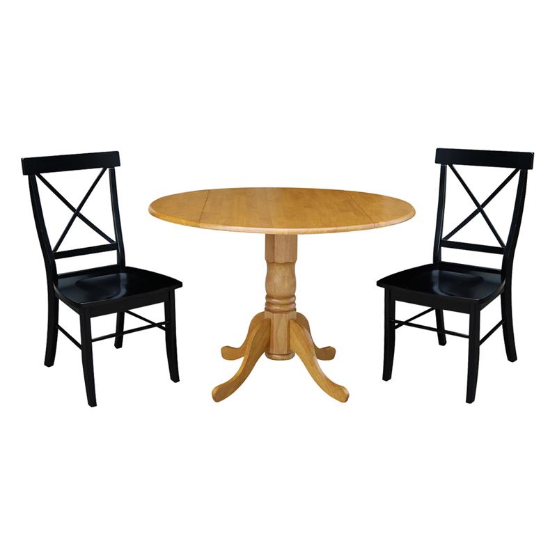 42 in Dual Drop Leaf Dining Table with 2 Dining Chairs - 3 Piece Dining Set