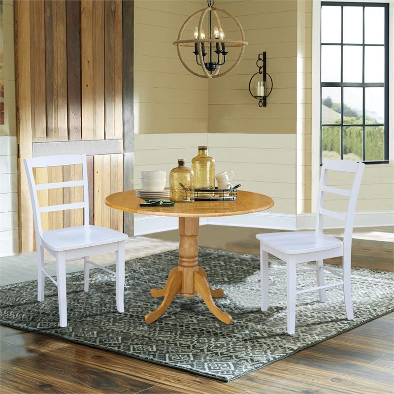 42 in Dual Drop Leaf Dining Table with 2 Dining Chairs - 3 Piece Dining Set