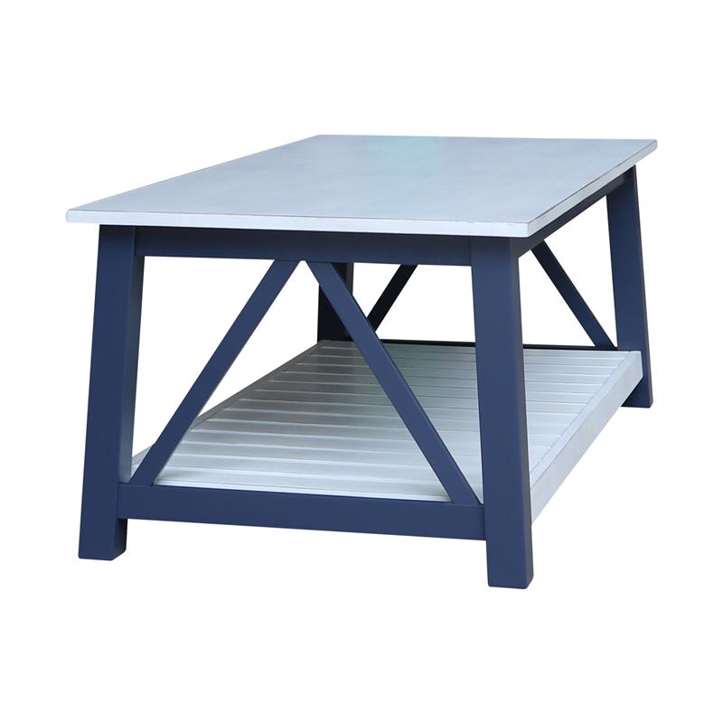 Surrey Solid Wood Coffee Table with Shelf - Blue/Antiqued Chalk