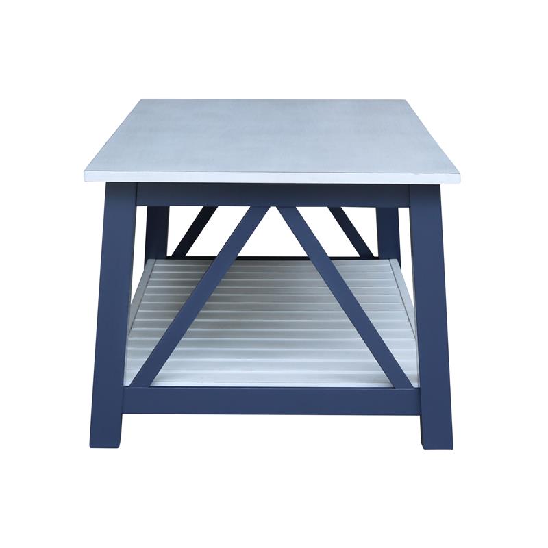 Surrey Solid Wood Coffee Table with Shelf - Blue/Antiqued Chalk