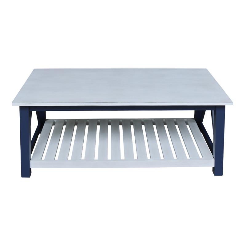 Surrey Solid Wood Coffee Table with Shelf - Blue/Antiqued Chalk