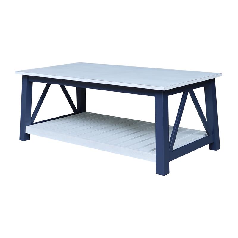 Surrey Solid Wood Coffee Table with Shelf - Blue/Antiqued Chalk