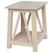 International Concepts Surrey Solid Wood End Table with Shelf - Unfinished