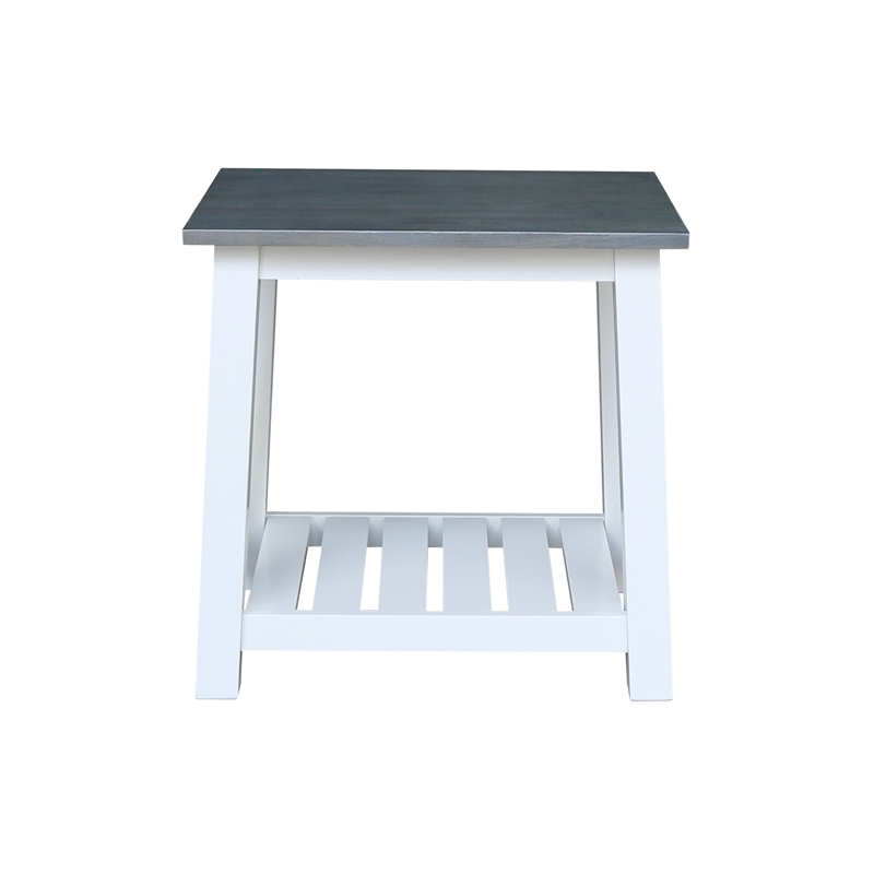 Surrey Solid Wood End Table with Shelf in White/Heather Gray