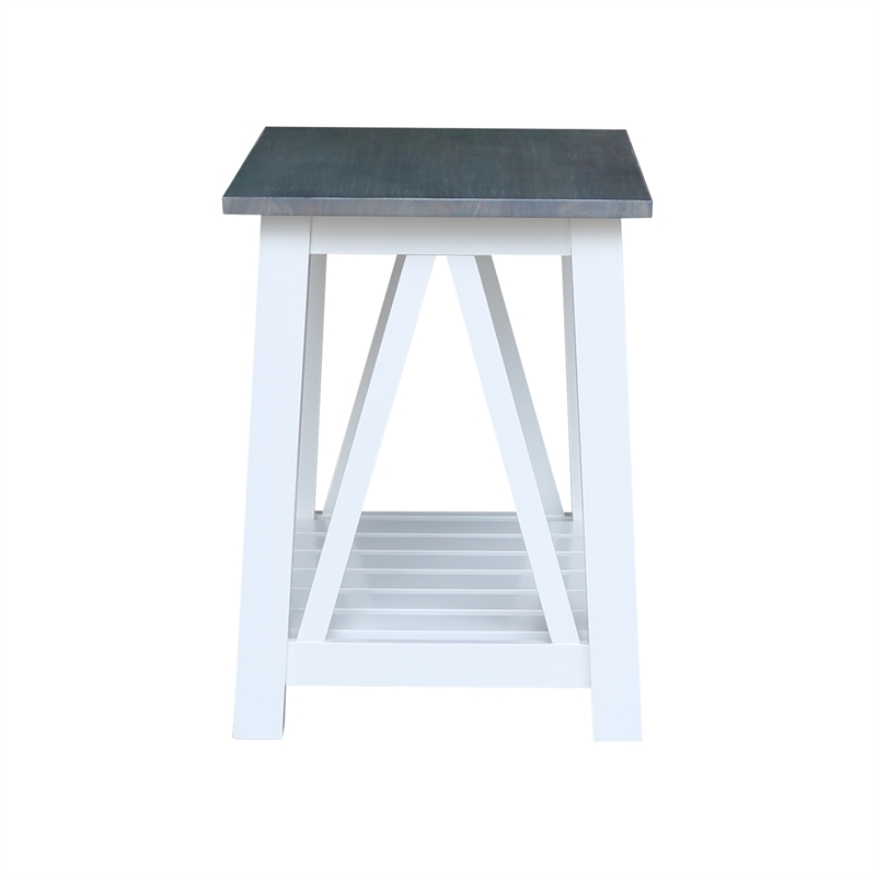 Surrey Solid Wood End Table with Shelf in White/Heather Gray