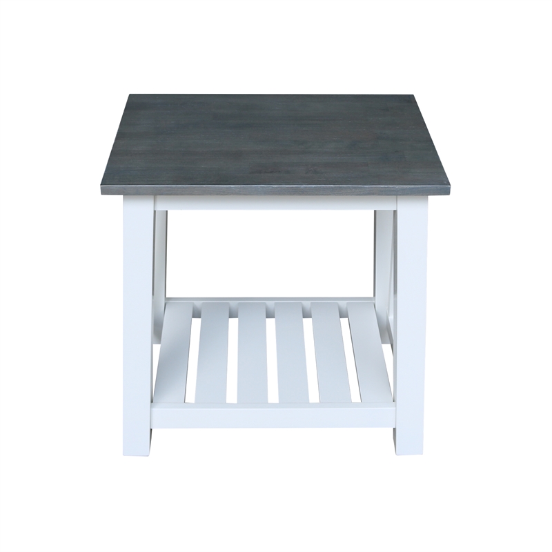 Surrey Solid Wood End Table with Shelf in White/Heather Gray