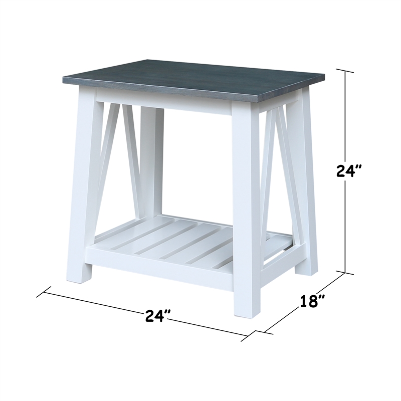 Surrey Solid Wood End Table with Shelf in White/Heather Gray