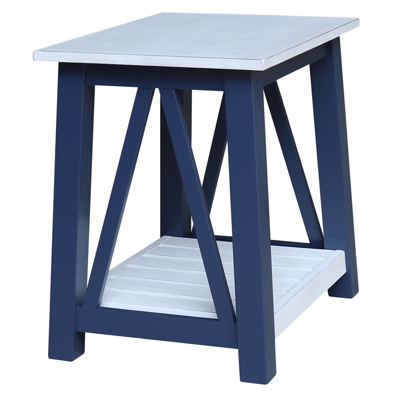 Surrey Solid Wood End Table with Shelf - Blue/Antiqued Chalk
