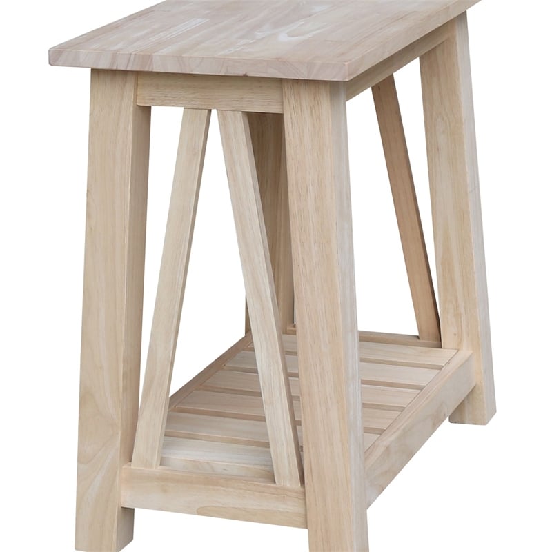 International Concepts Surrey Solid Wood Side Table with Shelf - Unfinished