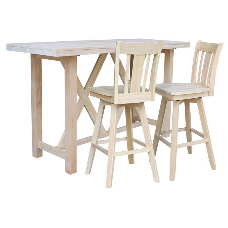 Bar Height Table With 2 Splat Back Swivel Bar Stools - 30 in. Seat Height
