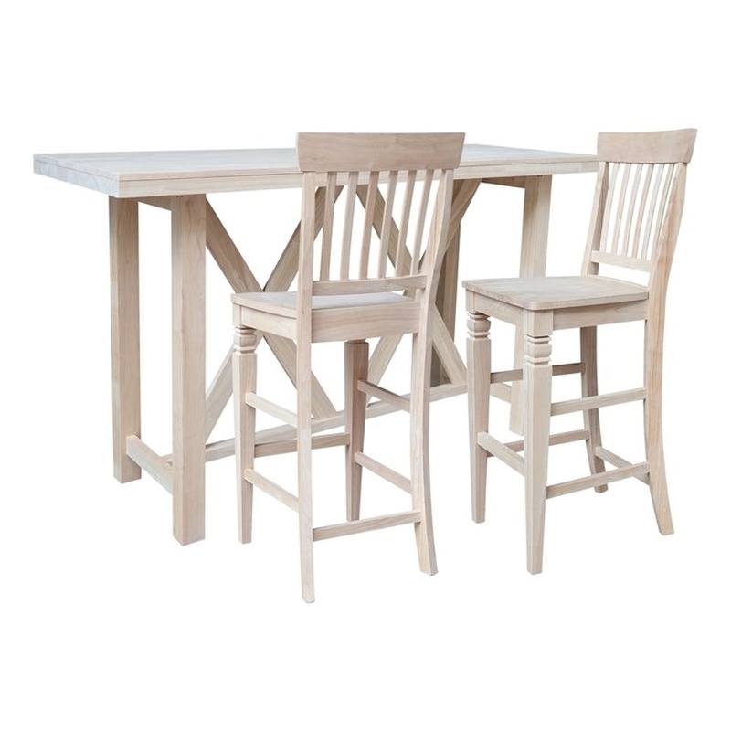 Bar Height Table With 2 Slat Back Bar Stools - 30 in. Seat Height