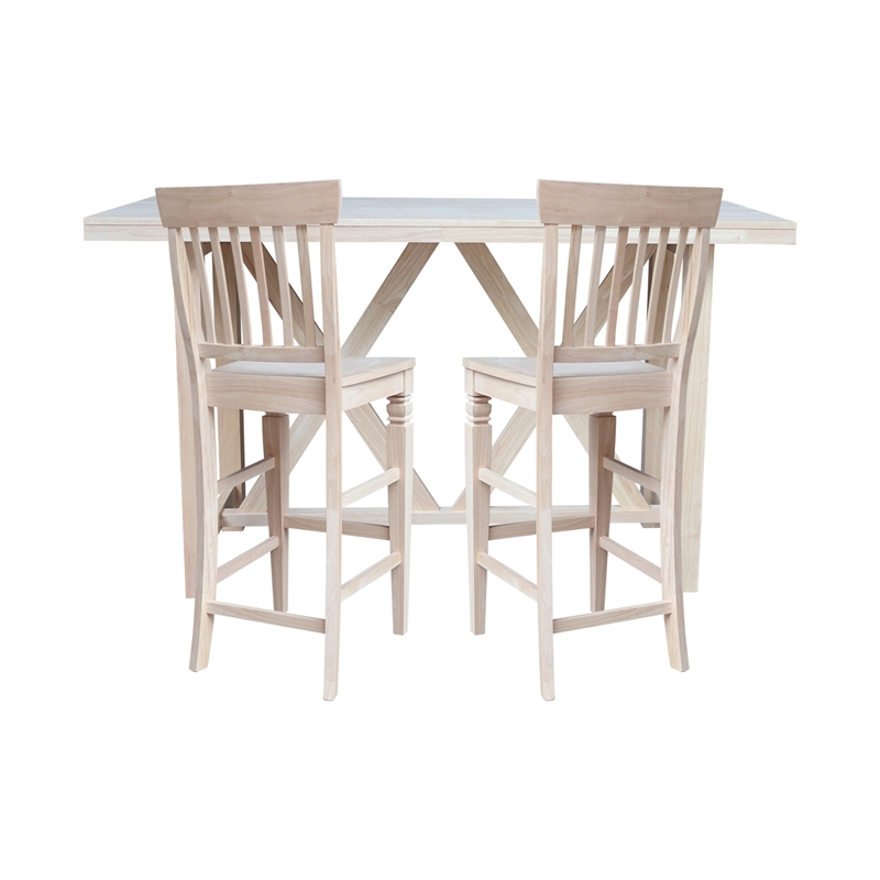 Bar Height Table With 2 Slat Back Bar Stools - 30 in. Seat Height