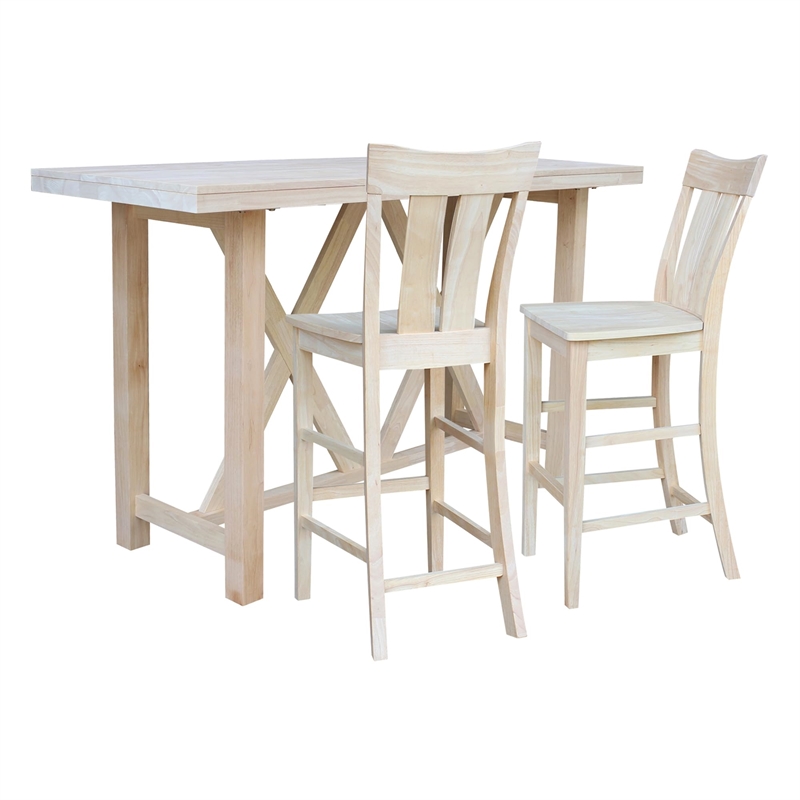 Bar Height Table With 2 Splat Back Bar Stools - 30 in. Seat Height