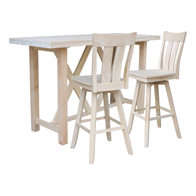 Bar Height Table With 2 Splat Back Swivel Bar Stools - 30 in. Seat Height