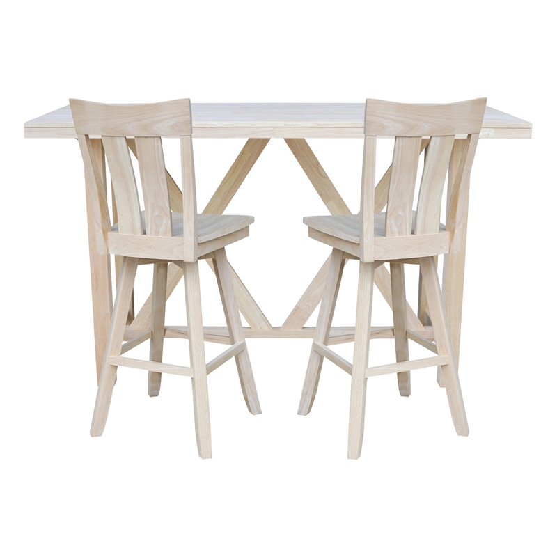 Bar Height Table With 2 Splat Back Swivel Bar Stools - 30 in. Seat Height