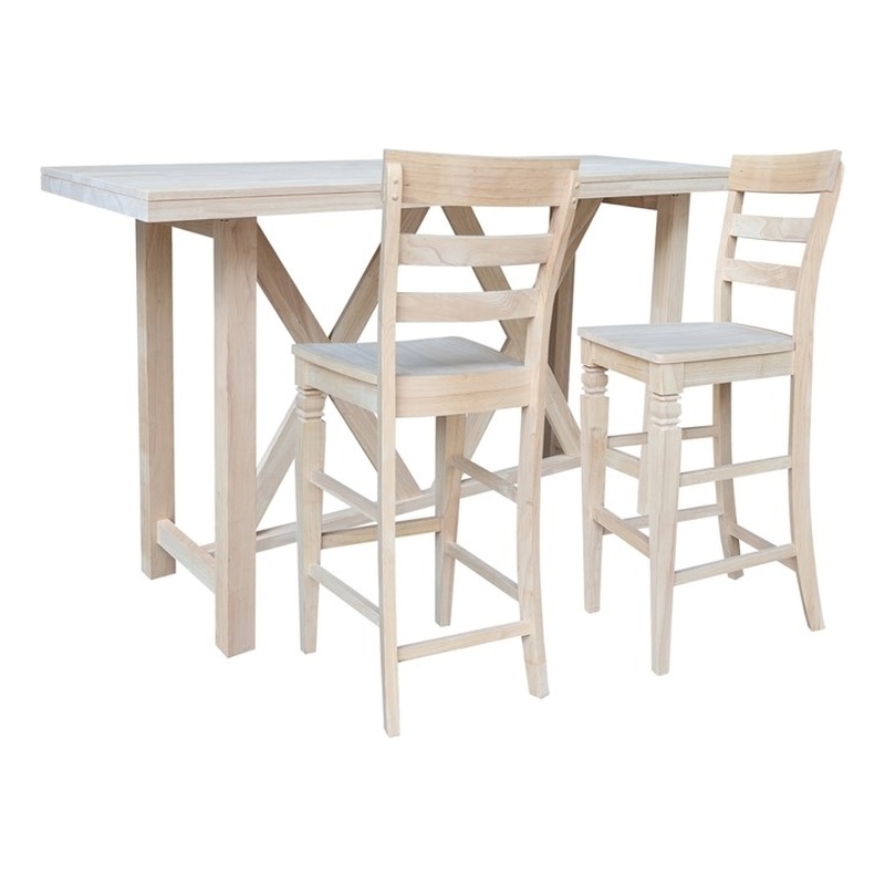 Bar Height Table With 2 Ladder Back Bar Stools - 30 in. Seat Height