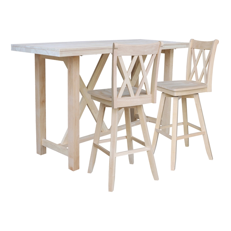 Bar Height Table With 2 Double Cross Back Swivel Bar Stools - 30 in. Seat Height