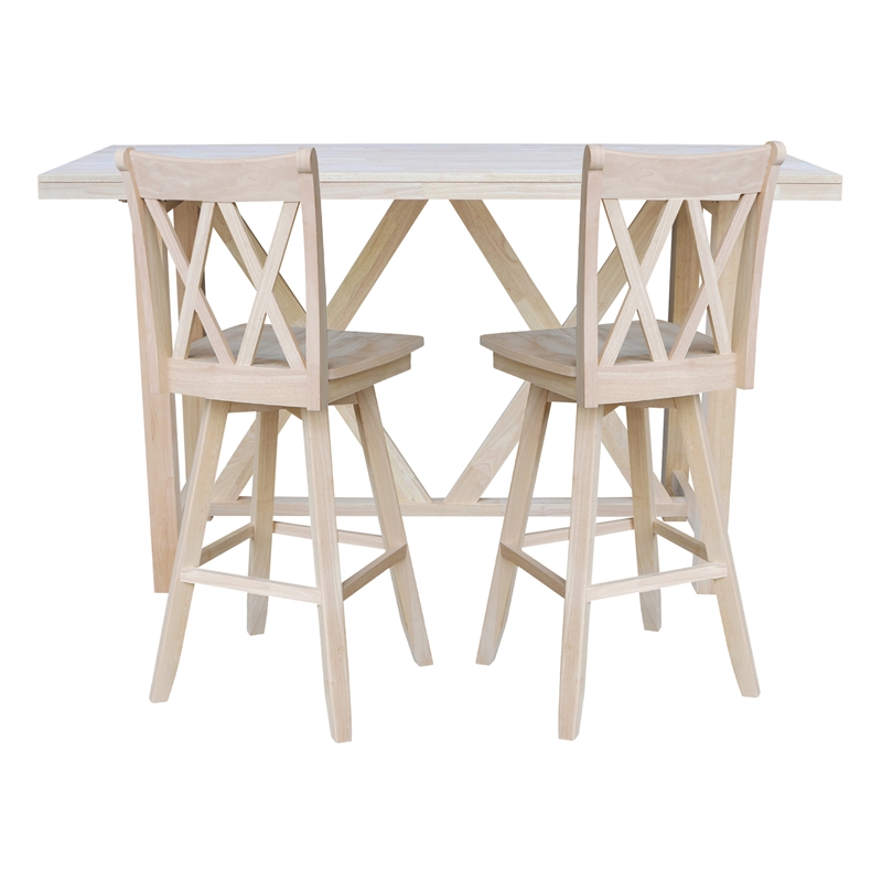 Bar Height Table With 2 Double Cross Back Swivel Bar Stools - 30 in. Seat Height