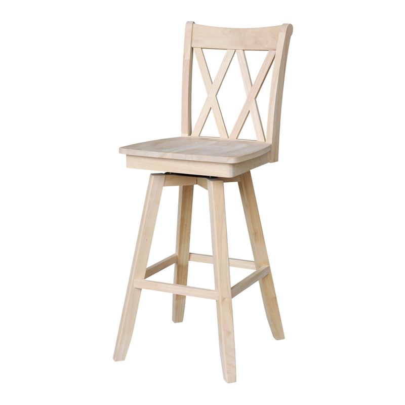 Bar Height Table With 2 Double Cross Back Swivel Bar Stools - 30 in. Seat Height