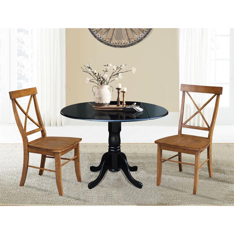 42 in. Dual Drop Leaf Table with 2 Cross Back Dining Chairs - 3 Piece Dining Set