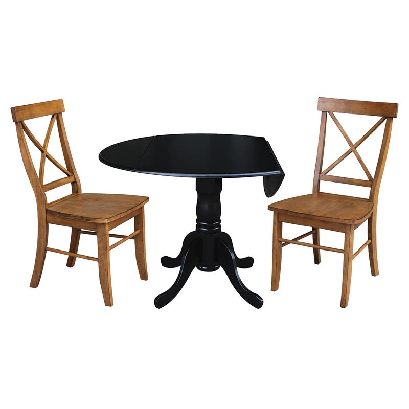 42 in. Dual Drop Leaf Table with 2 Cross Back Dining Chairs - 3 Piece Dining Set