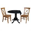 42 in. Dual Drop Leaf Table with 2 Cross Back Dining Chairs - 3 Piece Dining Set